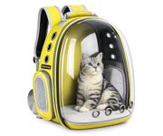 Foodie Puppies Cat Carrier Bag Astronaut Transparent Backpack for Travel, Hiking and Outdoor (Yellow) (40 x 35 x 24 cm) | Airline-Approved, Breathable Design with Sturdy Pad for Cats and Kittens