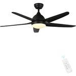 FINXIN Ceiling Fan with Lamp, Ceiling Fan with Light White/Black Ceiling Fans for Bedroom,Living Room,Dining Room Including Motor,Blades,Remote Switch (52" Black 5-Blades)