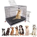 Jainsons Pet Products Heavy Duty Dog Crate Strong Metal Medium Dog Cage 36 Inch with Wheels (36x24x30 in, Black) Suitable for Cat and Dog Boarding House