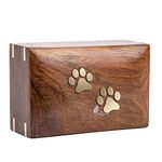 INTAJ Pet Urns for Dogs Ashes - Rosewood Dog Urn for Ashes Handcrafted - Paws Inlaid Cremation Pet urn for Cats - Decorative Wooden Box Keepsake Urn (Two Paws, XS - 5x3x2)