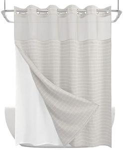 DRIFTED ROOT Calm Horizon Series No Hook Shower Curtain, Jacquard with Snap-In Liner, 4 Magnets & Side Suction Cups, Water-Repellent Bath Curtain Spa Hotel with Window (Khaki, 72"W x 86"L(Pack of 1))
