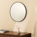 Navaris Round Mirror - 60 cm (24 inches) - Large Circle Wall Mirror for Bathroom Bed Room or Living Room - Sleek Aluminum Backed Frame - Black