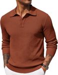 COOFANDY Men's Knit Polo Shirts Long Sleeve Waffle Pullover Sweater Shirts Casual Classic Polo Collar Shirts Caramel