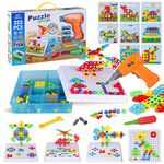 Haifeng 223 Pieces Drill Activity Center STEM Learning Kit with Toy Electric Drill, Mosaic Puzzle Construction Engineering Building Blocks Set, Best Kids Educational Toys for Boys & Girls Age 3 4 5 6 7 8 Year Olds