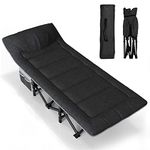 ATORPOK SHOP Camp Beds for Adults with Cushion and Pillow, Comfortable Travel Camping Cot for Sleeping, Portable Tent cot with Carry Bag Supports 450 lbs (Black)