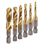 Eyech 6Pcs Titanium Combination Drill and Tap Bit Set, Metric Drill Tap Bits Screw Tapping Bit Tool 1/4" Hex Shank 3 Functions in 1