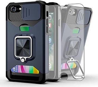 Asuwish Compatible with iPhone 6/6s/7/8/SE 2020 Case and Glass Screen Protector Card Holder Ring Cell Phone Cover for i Phone7case Phone8case Six Seven 6a i6 i7 i8 7s 8s SE2020 SE2 2 Women Men Blue