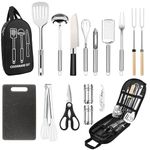 Camping Cooking Utensils Set-16 Pcs, Stainless Steel Grill Tools, Camping BBQ Cookware Gear and Equipment for Travel Tenting RV Van Picnic Portable Kitchen Essentials Accessories (Black-16 PCS)