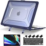 Batianda Protective Case for MacBook Pro 13 inch M2 Chip 2022 2021 2020 Release A2338 M1 A2289 A2251 Model, Heavy Duty Honeycomb Hard Shell TPU Bumper and Fold Kickstand & Keyboard Cover, Navy Blue