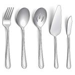 E-far Serving Utensils, 5 Pieces Stainless Steel Serving Spoon, Slotted Spoon, Fork, Cake Server and Butter Knife for Parties Buffet Banquet Kitchen, Mirror Finish & Dishwasher Safe