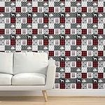 Spoonflower Non-Pasted Wallpaper, Cheater Red Black Boys Fire Truck Engine Baby Boy Nursery Patchwork Top Print, Swatch 12in x 24in