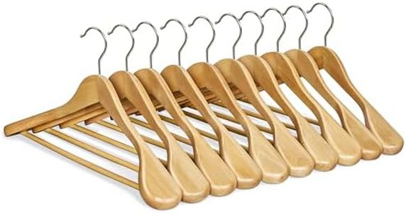 SONGMICS Extra Wide Wooden Suit Hangers, Set of 10 Clothes Hangers, Swivel Hooks, Non-Slip Bars, for Outfits, Suits, Coats, Shirts, Dresses, Natural Color UCRW050KZ02