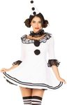 Leg Avenue Women's 3 Pc Pierrot Clown Costume with Dress, Neck Piece, Hat, White/Black, Small/Medium