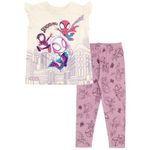 Marvel Spidey and His Amazing Friends Spider-Man Ghost-Spider Girls T-Shirt and Leggings Set Toddler to Little Kid, White / Purple, 5T