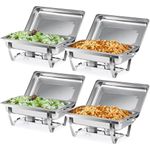 WILPREP Chafing Dish Buffet Set of 4, Rectangle Stainless Steel Food Warmer Kit with Lids Food Pans Bain Maries and Fuel Holders, 9L Buffet Serving Utensils for Restaurant Catering Parties Weddings