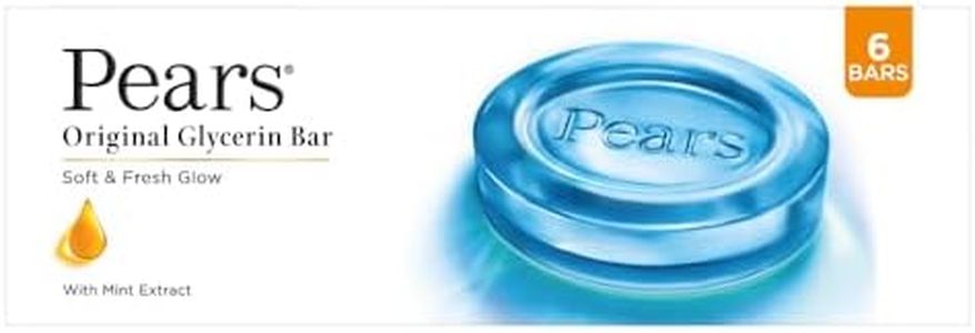Pears Original Glycerin Soap Bar - Soft & Fresh Glow | With 98% Pure Glycerin & Mint Extract | For a Fresh Glow | With Plant Based Cleanser for Skin & Body | Paraben-free | 125 gms x 6