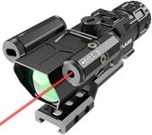 UUQ 4X32 Prism Optics Rifle Scope with Red Laser,Red Illuminated Reticle,Upgraded Buttons,and Glass Etched Reticle 4X Magnification-Fits 20mm Free Mounts (Red Laser Above)