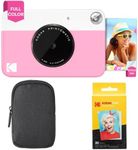 KODAK Printomatic Full-Color Instant Print Camera Starter Bundle + Carrying Case + Zink 20pk Photo Paper - Colorful Photos On 2x3" Sticky-Back Paper - Fun Gift for Birthday Christmas Holiday - Pink