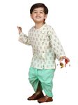 POLKA TOTS Cotton Full Sleeve Flower Print Kurta With Dhoti For Baby Kid - Aqua Blue - 0-3 M