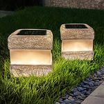 Garden Solar Rock Lights Outdoor-Waterproof 2 Pack Solar Yard Landscape Lights Lantern with Warm LED Lights Square Shape Ground Rocks Table Lamp Indoor Outdoor Garden Grassland Pathway Patio