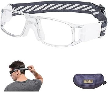 SooGree Sports Goggles Glasses -Basketball Soccer Football Sports Protective Eyewear Goggles Eye Safety Glasses Frame Removable PC Lens with Adjustable Goggles Strap (8107 gray frame white pad)