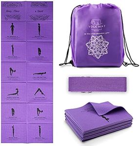 Foldable Yoga Mat for Women, Non Slip Exercise Mat for Home Gym, Travel Yoga Set With Stretch Strap for Yoga Pilates and Fitness, 68"L x 24"W x 1/5 Inch Thick