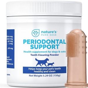 Periodontal Support Dental Powder for Dogs & Cats – Teeth Cleaning Supplement with Free Finger Toothbrush – Helps Reduce Bad Breath, Plaque & Tartar – Supports Healthy Teeth & Gums – 200g