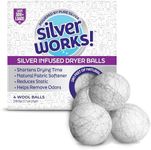 SilverWorks! Wool Dryer Balls Laundry Reusable - Odor Eliminating Dryer Laundry Balls with Silver Technology - Natural Fabric Softener and Static Reducer, Reduce Drying Time and Energy Costs - 4 Pack