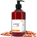 Almond Oil: Organic, Cold Pressed, Pure, Natural. Massage Oil (Carrier Oil) Hair Oil, Body Oil (Nail & Cuticle Oil) Face Oil (Anti Aging), Ear oil, Pregnancy Stretch Mark & Baby Oil - 250 ml