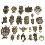 24Pcs Bronze Owl Pendants, Brass Owl Head Loose Spacer Bead Bronze Craft Owl Shape Charms Pendant for Jewelry Bracelet Making Supplies