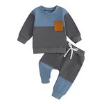 Vioyavo Toddler Baby Boys Pants Set Outfit Spring Fall Color Block Tracksuit Long Sleeve Crew Neck Sweatshirt Elastic Waist Long Pants (Blue Gray, 2-3 Years)