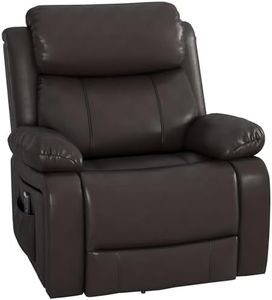 HOMCOM Swivel Rocker Recliner Chair for Living Room, PU Leather Reclining Chair with 8 Vibration Massage, Remote Control, and Side Pockets, Brown