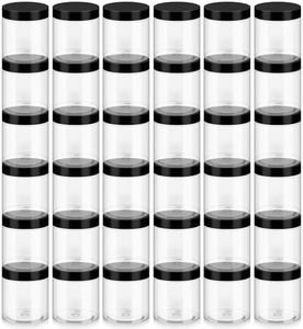 Loretoy 36 Pack 8oz Household Plastic Jars with Lids, BPA Free, Reusable, Refillable Transparent Cosmetic Containers for Bath Salts, Cosmetics, Powders, Beauty Product and Small Accessories, Black