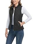 Black Women's Activewear Vest With One Inner Pocket - Stand Collar Lightweight Zip Quilted Vest for Women M