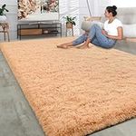 Rtizon Soft Shag Area Rug for Living Room, 6x9 Feet Fluffy Rugs with Non-Slip Bottom for Bedroom Bedside Dorm Nursery, Furry Shaggy Carpet for Indoor Kids Girls Home Decor, Camel