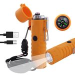 Crasts Electric Lighter USB Rechargeable Lighter with LED Flashlight& Compass Windproof Arc Lighter Waterproof Dual Arc Plasma Lighter (Orange)