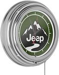 Neon Wall Clock-Jeep Green Mountain Double Rung Analog Clock with Pull Chain-Pub, Garage, or Man Cave Accessories (White)