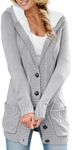 Sidefeel Cardigan Sweaters for Women Fleece Lined Hooded Oversized Button Down Front Cable Knit Winter Coat Small Gray