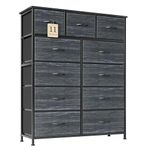 MUTUN 11-Drawer Dresser, Fabric Storage Dresser for Bedroom, Closet, Entryway, Tall Chest Organizer Unit with Fabric Bins, Sturdy Frame, Easy Pull Handles & Wooden Top, Black