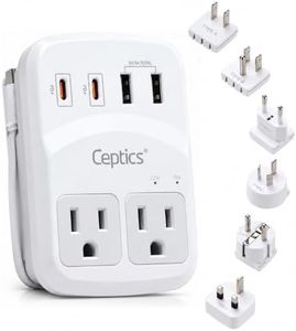 Ceptics World Travel Adapter Kit 2 USB-A, USB-C US Outlets, 20W/QC 18W Power Delivery, Surge Protection, SWADAPT Compatible for Europe, UK, China, Australia, Japan Perfect Laptop (WPS-5B)