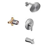 Tohlar Bathroom Shower Faucet Set with Valve, Shower Tub Faucet Set with 6-Inch Rain Shower Head and Tub Spout, Single Handle Bath and Shower Faucet Combo Trim Kit, Brushed Nickel