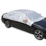 Waterproof Half Car Cover, Anti UV Windproof Cover for Automobiles Outdoor Sun Rain Dust All Weather Auto Cover UV Protector for Windshield, Side/Rear Window, Universal Fit for Sedan (185 inches)