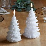 Lights4fun Set of 2 Christmas Tree TruGlow® Battery LED Flameless Pillar Candles Real White Wax with Timer & Remote