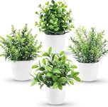 WYTE ORIGIN Plastic Faux Plants Indoor, 4 Packs Small Fake Plants Mini Artificial Plants In Pots For Home Office Shelf Farmhouse Bathroom Decor(Green)