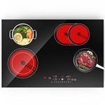 Electric Cooktop 30 Inch 4 Burners, 220v Electric Stove Top Built-in, ANHANE 7200W Electric Ceramic Cooktop, 9 Heating Levels, Timer & Kid Safety Lock, Suitable for All Cookware, Without Plug