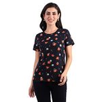 Stories.Label Women Printed Cotton Fashion Tshirt in Ribbed Neck Includes Plus Size, Half Sleeves Casual Fancy Summer Tops for Girls Stylish Western (Navy Blue, 3XL)