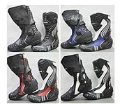 RKsports LV14 Motorcycle Motorbike Leather Sports Winter Protective Boots Red Blue Black (Red, 11)