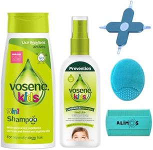 Vosene Kids Lice Repellent 3in1 Shampoo 250ml & Conditioning Defence 150ml Bundled With Alimos Massage Brush, Nit Comb and 4-in-1 Cleaning Tool