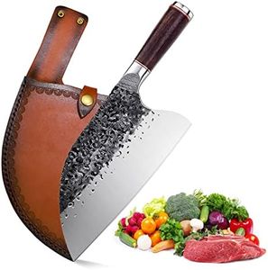 Smith Chu Handmade Forged Serbian Meat Cleaver Knife with Sheath Chef's knvies Full Tang Butcher Knife Outdoor Meat Vegetable Cleaver for Family, BBQ or Camping Gift for Dad