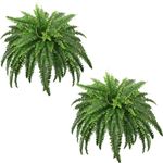 FOREST PRINCE Faux Ferns for Outdoors Large, Set of 2 Bouquets 43" Artificial Boston Plants 59 Fronds for Decoraction Garden Home Windowsill Yards